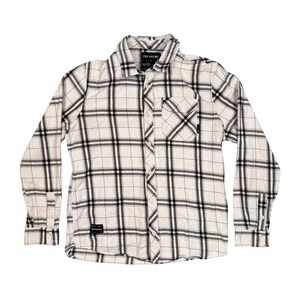 Fox Racing Mens Flannel Shirt Large White Black Plaid Long Sleeve Button Down